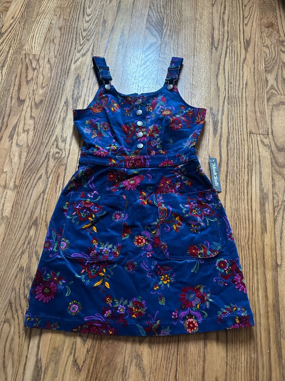 ModCloth NWT Floral Corduroy Overall Dress Teacher Pockets Suze XS